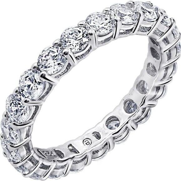 Jewelry - Sterling Silver Band Ring Platinum Plated Cubic Zirconia 3 Carat Jewelry